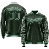 Custom Green White Solid Color Varsity Letterman Jacket JA02240617JG195