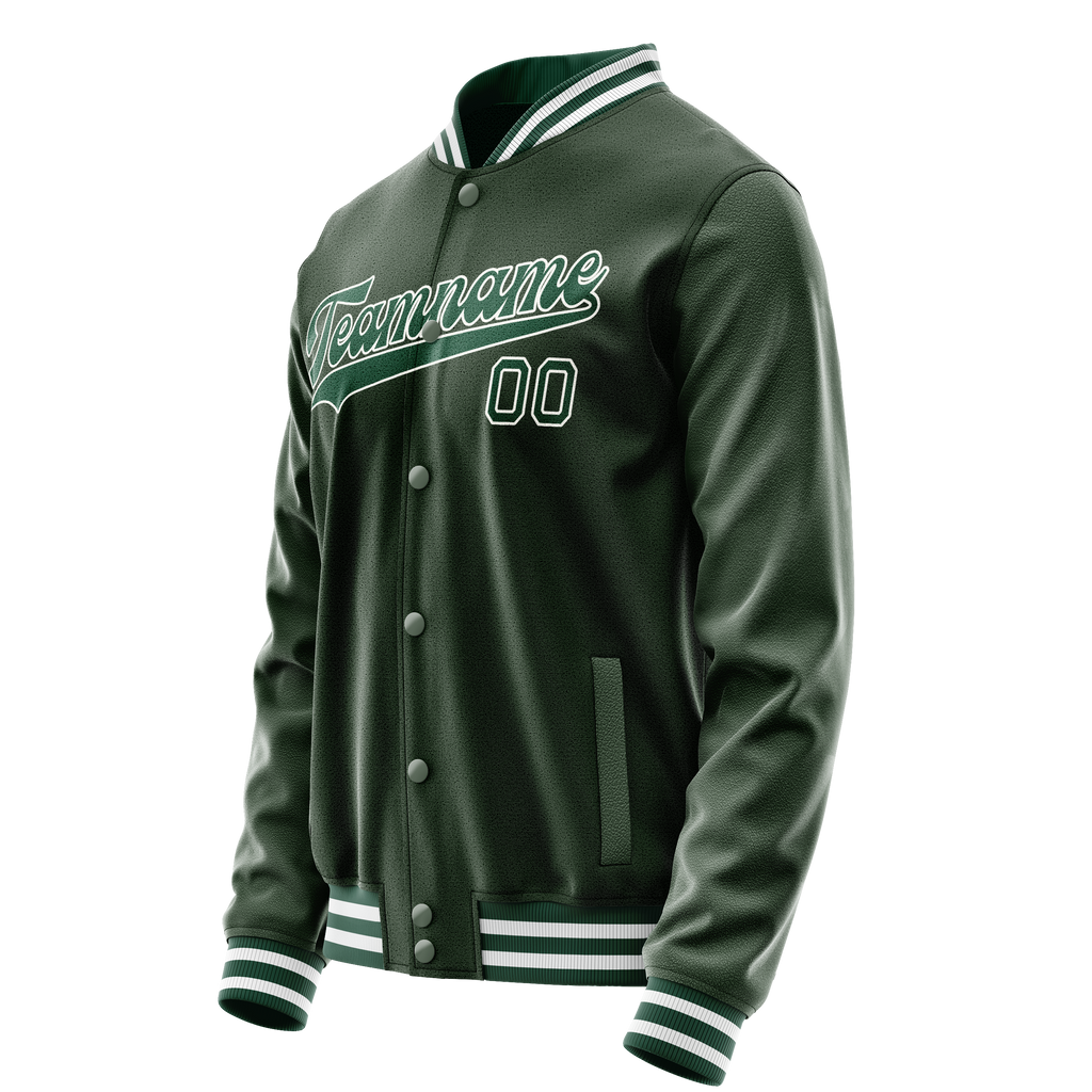 Custom Green White Solid Color Varsity Letterman Jacket JA02240617JG195