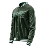 Custom Green White Solid Color Varsity Letterman Jacket JA02240617JG195