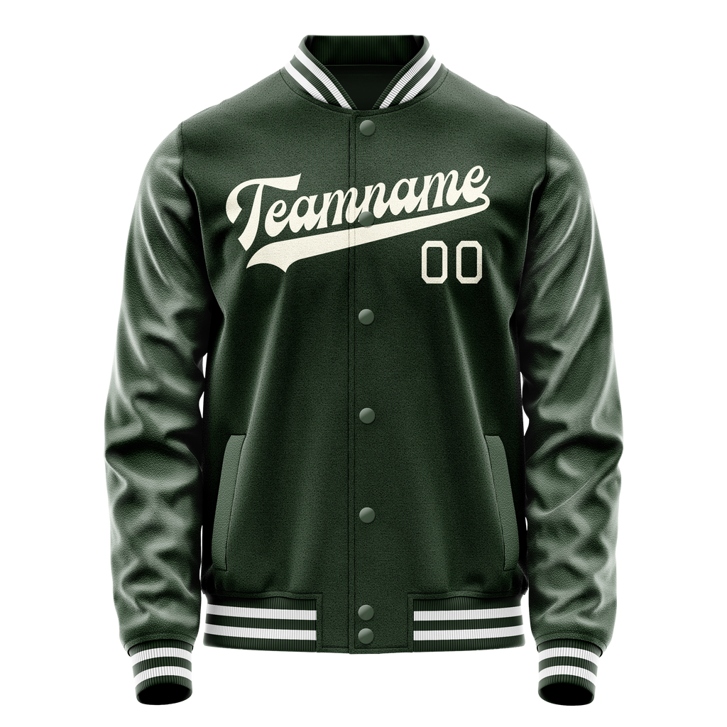 Custom Green Cream Solid Color Varsity Letterman Jacket JA02240617JG179