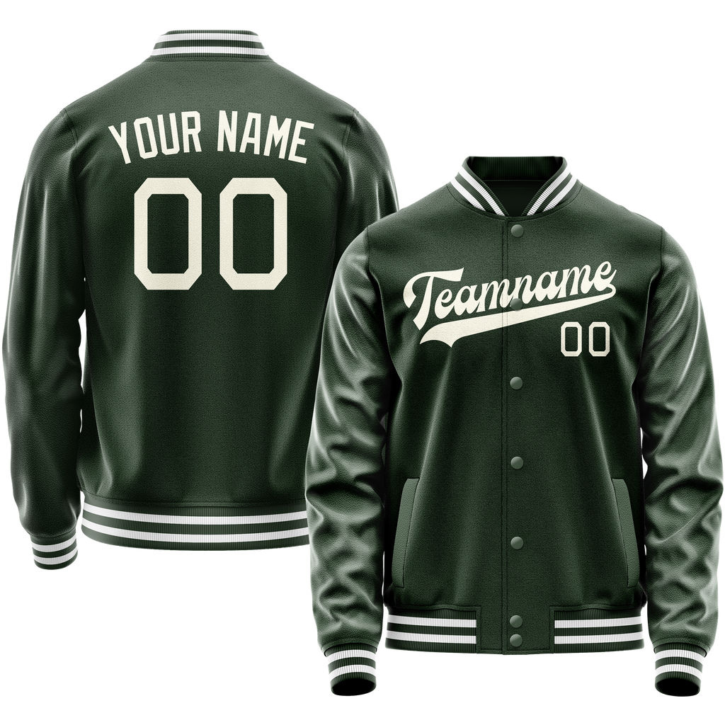 Custom Green Cream Solid Color Varsity Letterman Jacket JA02240617JG179
