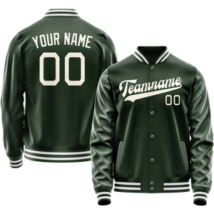 Custom Green Cream Solid Color Varsity Letterman Jacket JA02240617JG179