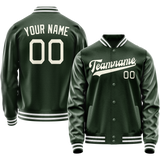 Custom Green Cream Solid Color Varsity Letterman Jacket JA02240617JG179