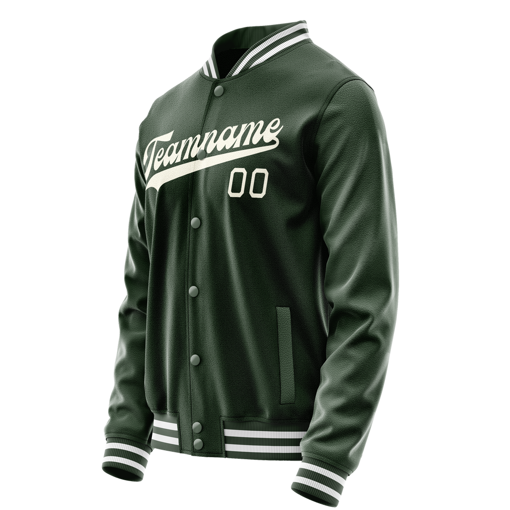 Custom Green Cream Solid Color Varsity Letterman Jacket JA02240617JG179