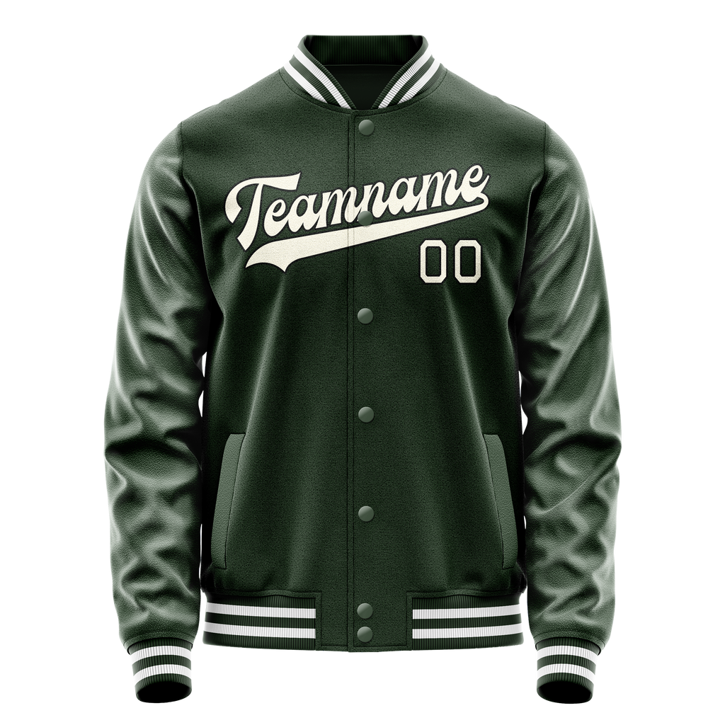 Custom Green Cream Solid Color Varsity Letterman Jacket JA02240617JG190