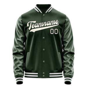 Custom Green Cream Solid Color Varsity Letterman Jacket JA02240617JG190