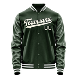 Custom Green Cream Solid Color Varsity Letterman Jacket JA02240617JG190