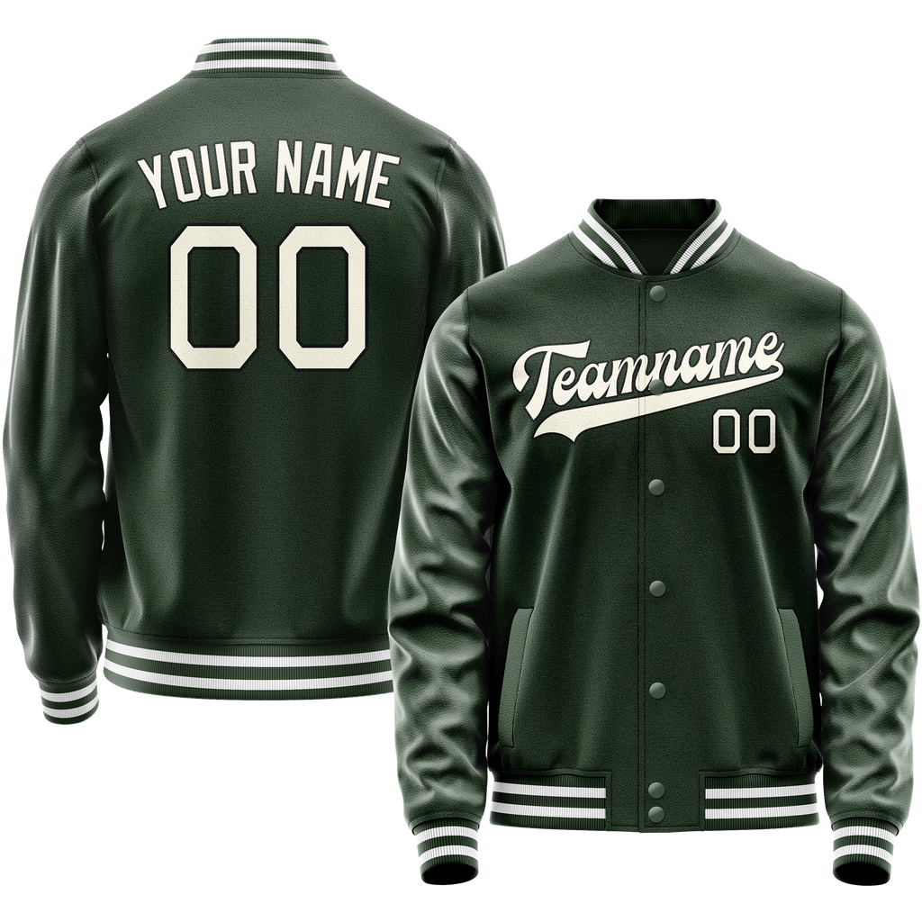 Custom Green Cream Solid Color Varsity Letterman Jacket JA02240617JG190