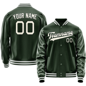 Custom Green Cream Solid Color Varsity Letterman Jacket JA02240617JG190