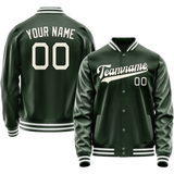 Custom Green Cream Solid Color Varsity Letterman Jacket JA02240617JG190