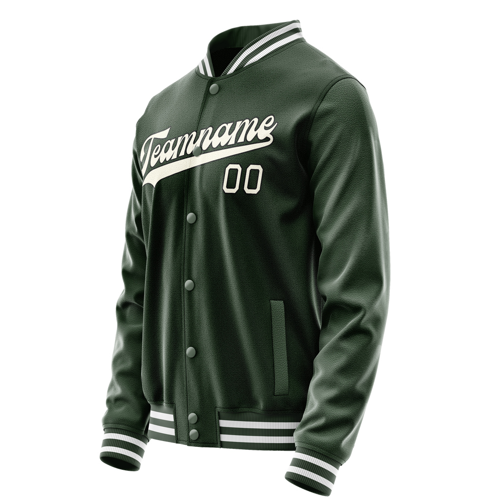 Custom Green Cream Solid Color Varsity Letterman Jacket JA02240617JG190
