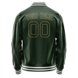 Custom Green Cream Solid Color Varsity Letterman Jacket JA02240617JG187