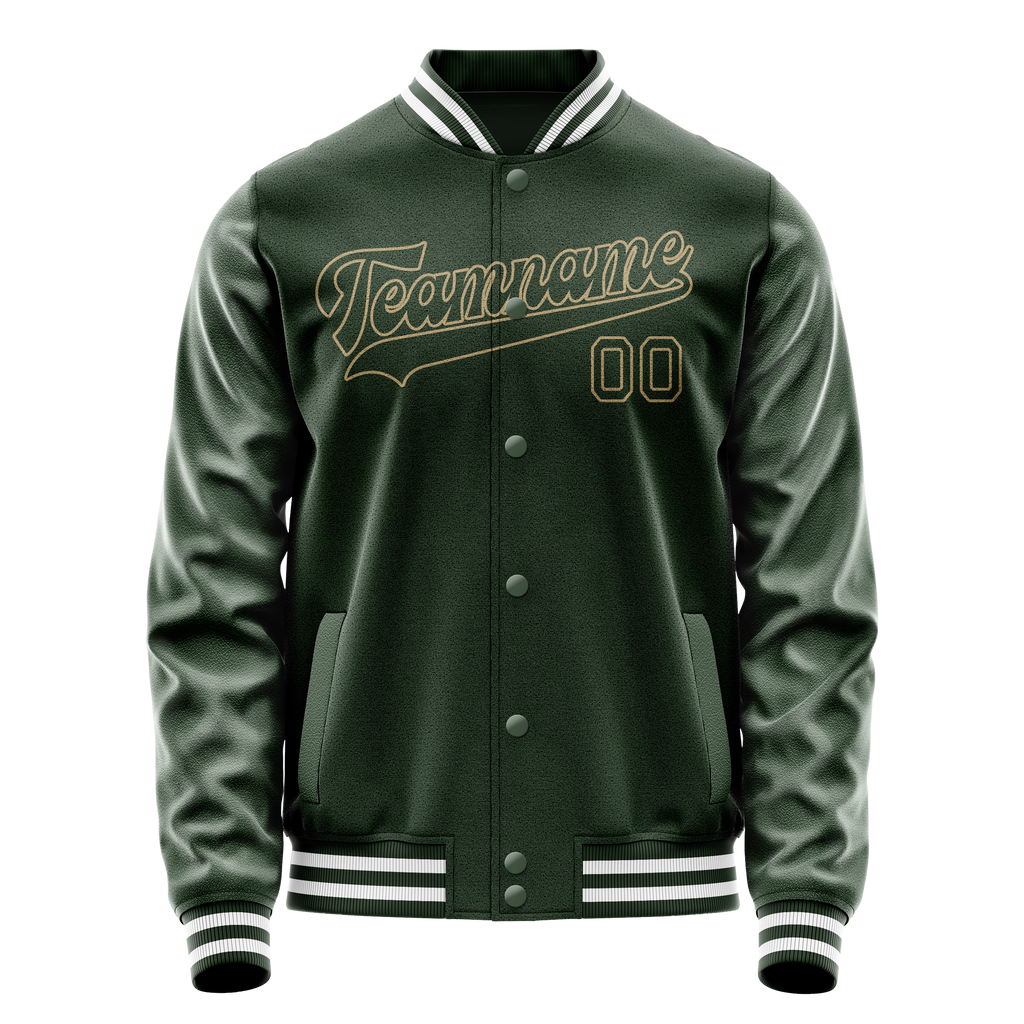 Custom Green Cream Solid Color Varsity Letterman Jacket JA02240617JG187