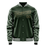 Custom Green Cream Solid Color Varsity Letterman Jacket JA02240617JG187
