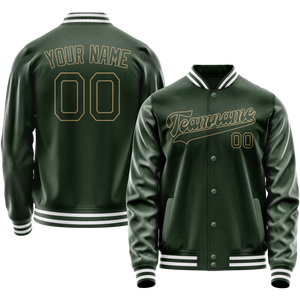 Custom Green Cream Solid Color Varsity Letterman Jacket JA02240617JG187