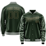 Custom Green Cream Solid Color Varsity Letterman Jacket JA02240617JG187