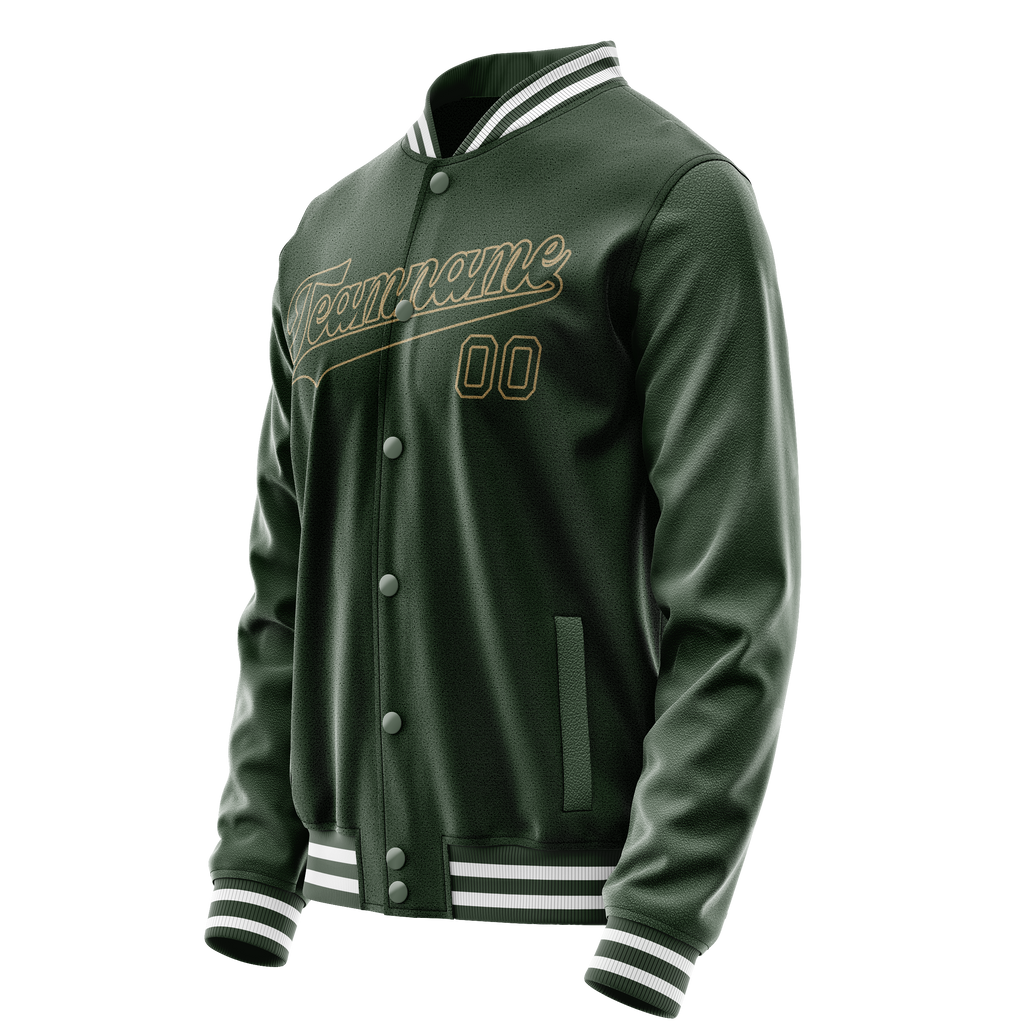 Custom Green Cream Solid Color Varsity Letterman Jacket JA02240617JG187