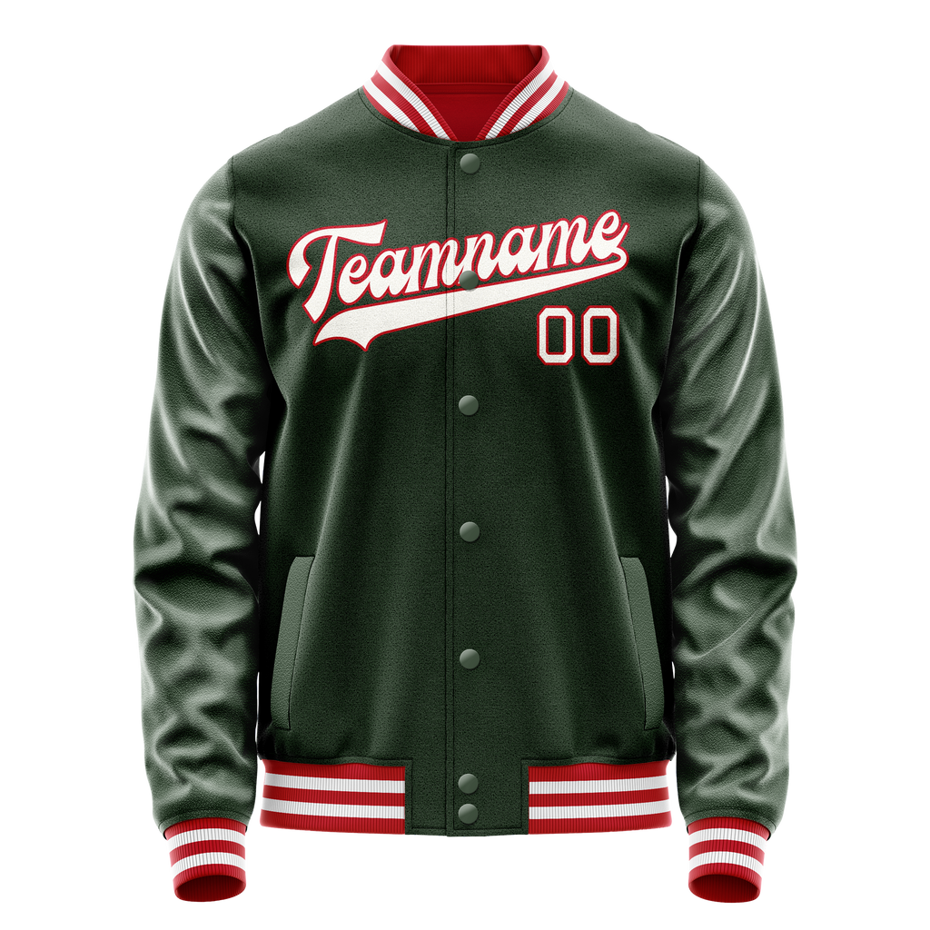 Custom Green White Solid Color Varsity Letterman Jacket JA02240617JG180