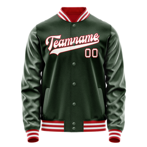 Custom Green White Solid Color Varsity Letterman Jacket JA02240617JG180