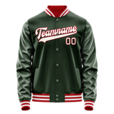 Custom Green White Solid Color Varsity Letterman Jacket JA02240617JG180
