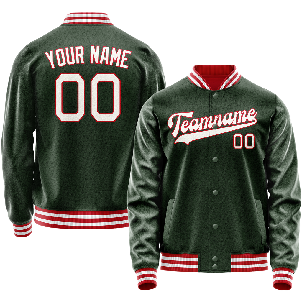 Custom Green White Solid Color Varsity Letterman Jacket JA02240617JG180