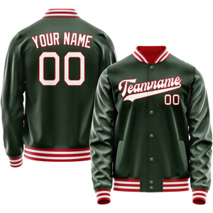 Custom Green White Solid Color Varsity Letterman Jacket JA02240617JG180