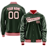 Custom Green White Solid Color Varsity Letterman Jacket JA02240617JG180