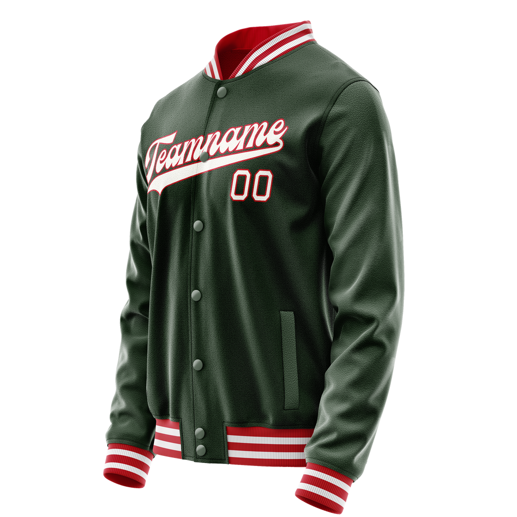 Custom Green White Solid Color Varsity Letterman Jacket JA02240617JG180