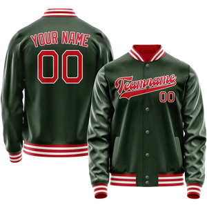Custom Green Red Solid Color Varsity Letterman Jacket JA02240617JG185