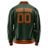 Custom Green Orange Solid Color Varsity Letterman Jacket JA02240617JG192