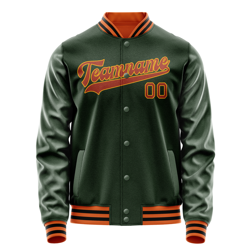 Custom Green Orange Solid Color Varsity Letterman Jacket JA02240617JG192