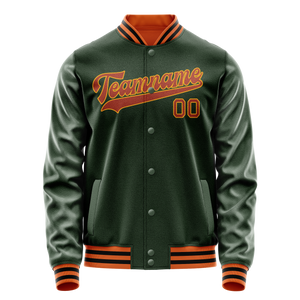 Custom Green Orange Solid Color Varsity Letterman Jacket JA02240617JG192