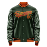 Custom Green Orange Solid Color Varsity Letterman Jacket JA02240617JG192
