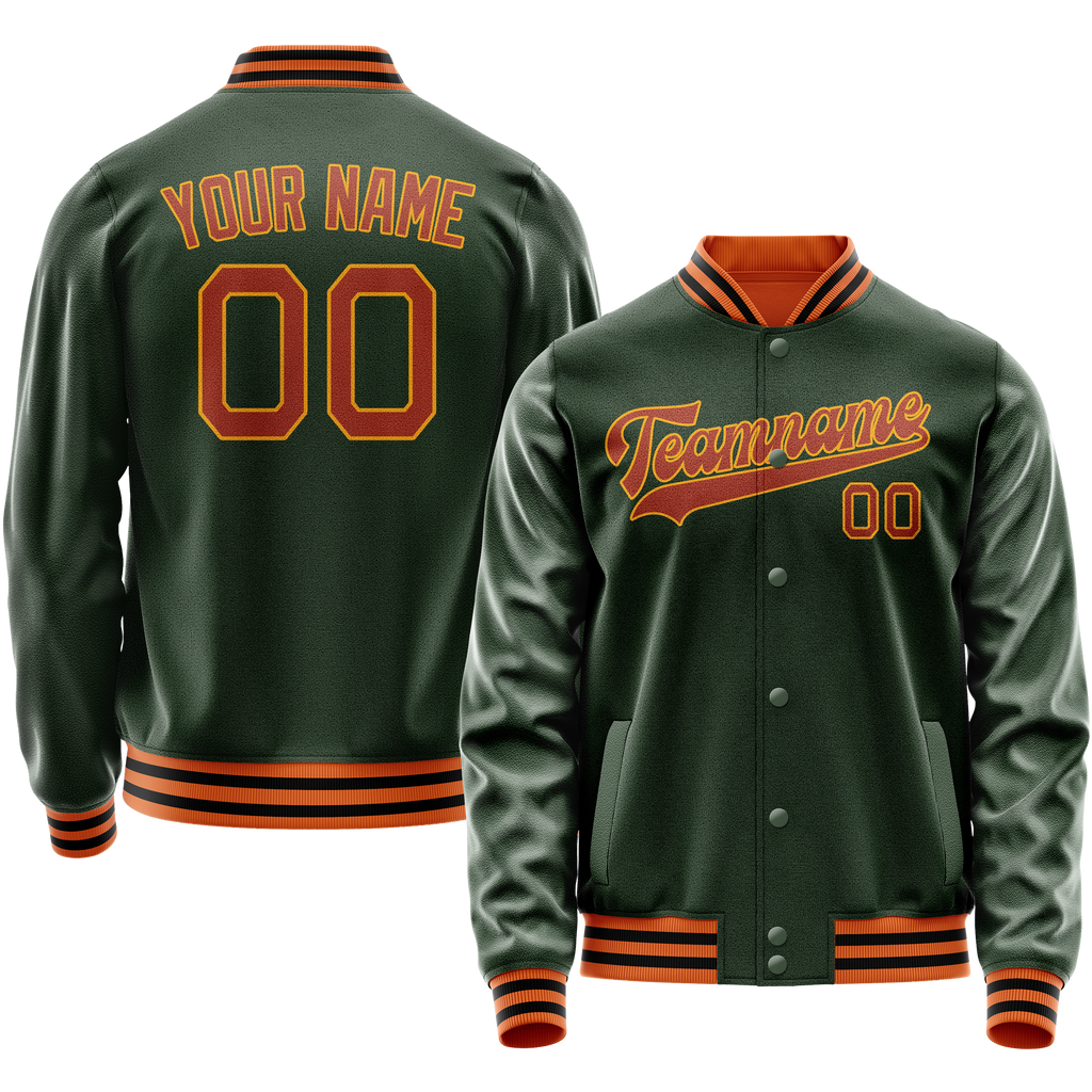 Custom Green Orange Solid Color Varsity Letterman Jacket JA02240617JG192