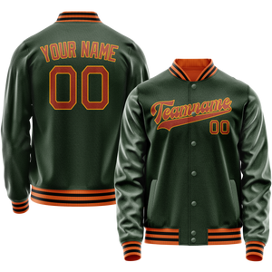 Custom Green Orange Solid Color Varsity Letterman Jacket JA02240617JG192