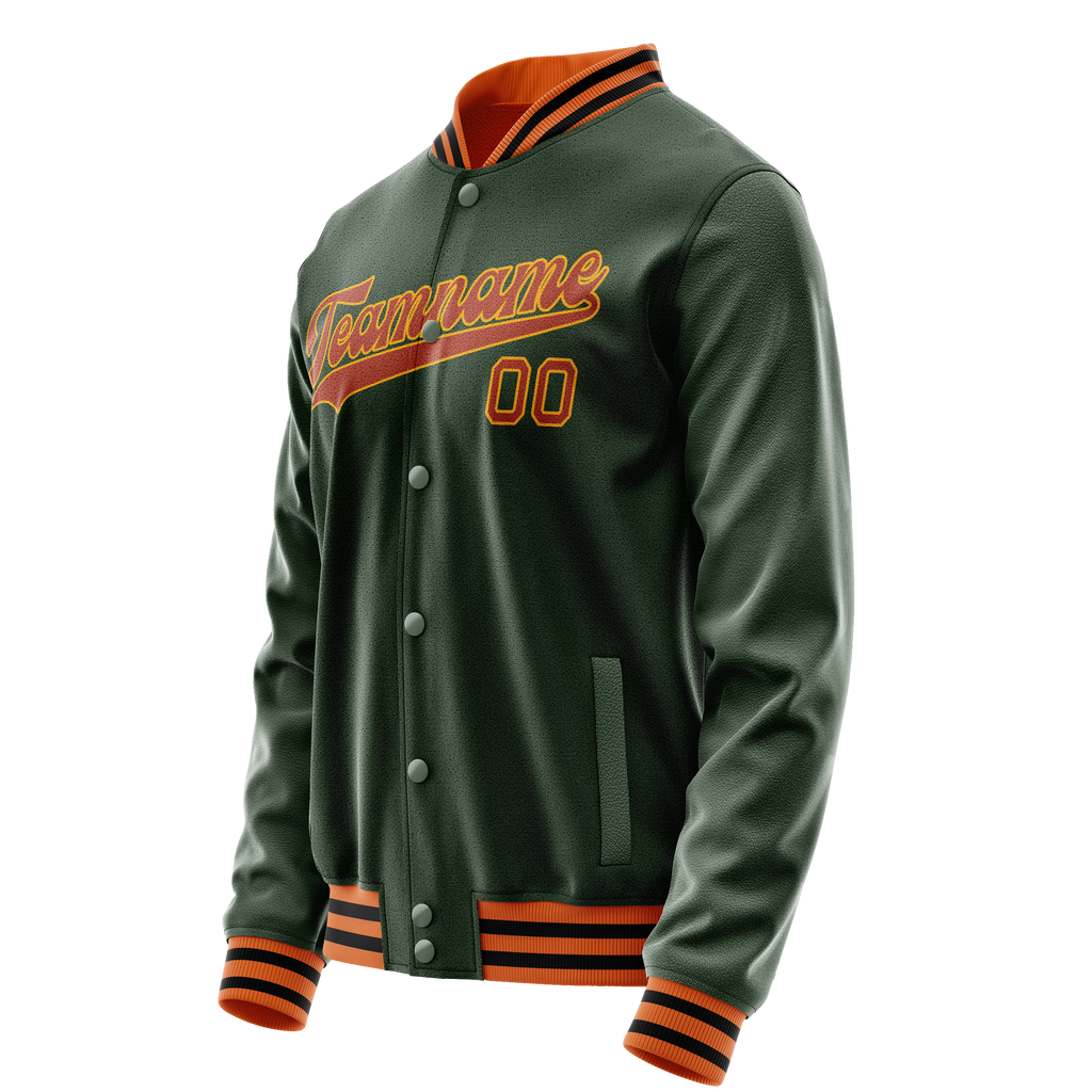 Custom Green Orange Solid Color Varsity Letterman Jacket JA02240617JG192