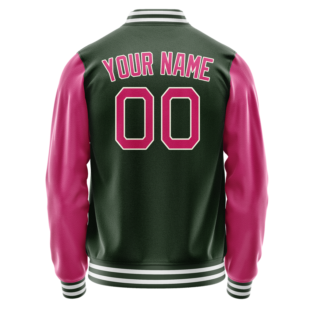 Custom Green Pink Solid Color Varsity Letterman Jacket JA02240617JG197