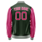 Custom Green Pink Solid Color Varsity Letterman Jacket JA02240617JG197