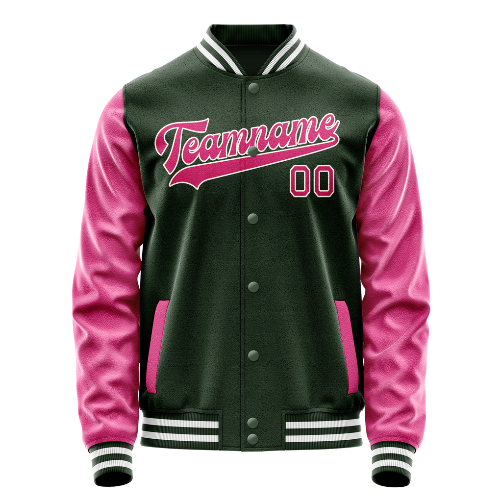 Custom Green Pink Solid Color Varsity Letterman Jacket JA02240617JG197