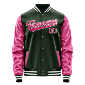 Custom Green Pink Solid Color Varsity Letterman Jacket JA02240617JG197