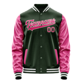 Custom Green Pink Solid Color Varsity Letterman Jacket JA02240617JG197