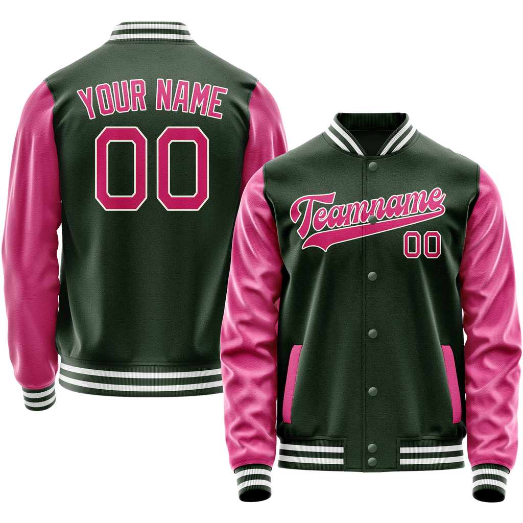 Custom Green Pink Solid Color Varsity Letterman Jacket JA02240617JG197