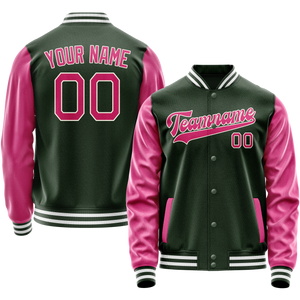 Custom Green Pink Solid Color Varsity Letterman Jacket JA02240617JG197