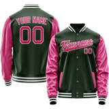 Custom Green Pink Solid Color Varsity Letterman Jacket JA02240617JG197