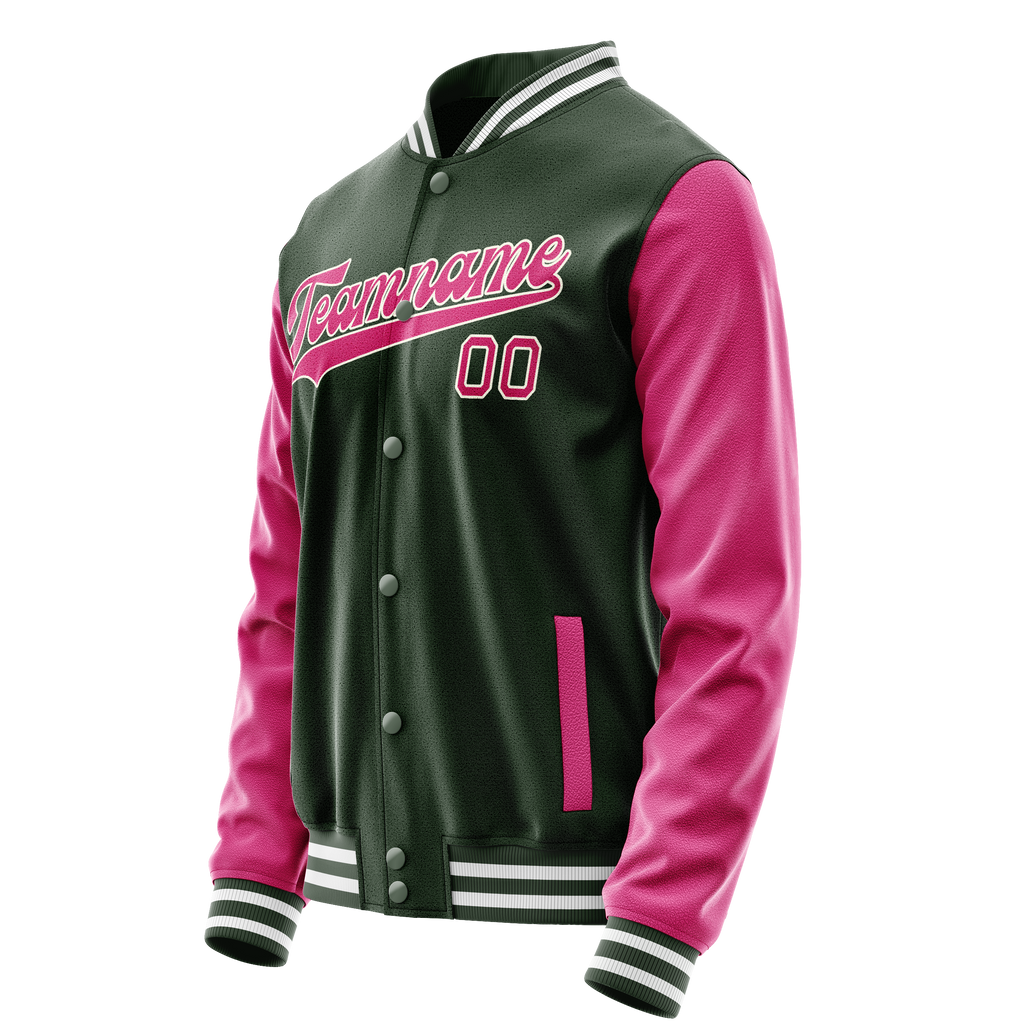 Custom Green Pink Solid Color Varsity Letterman Jacket JA02240617JG197