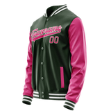 Custom Green Pink Solid Color Varsity Letterman Jacket JA02240617JG197