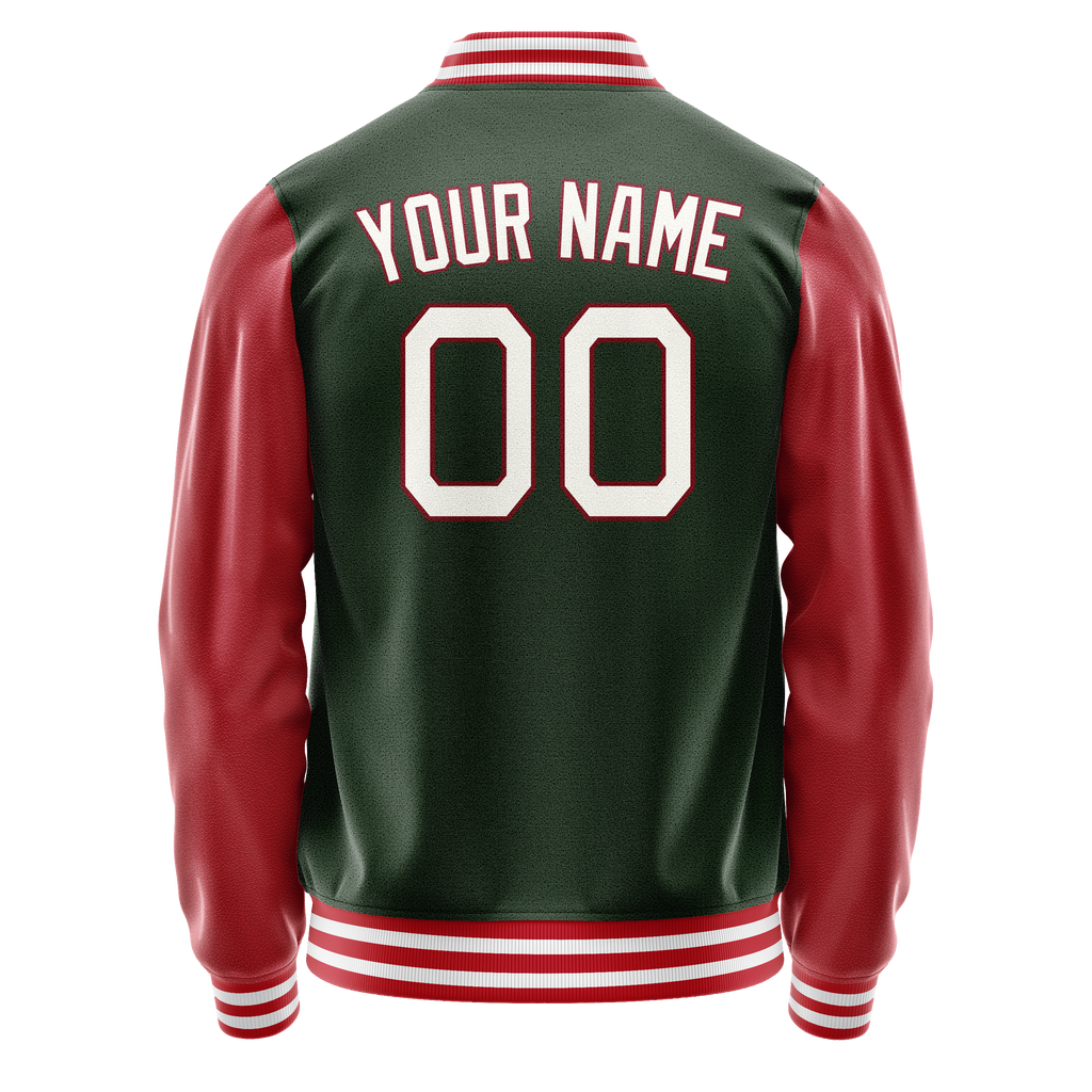 Custom Green Crimson Solid Color Varsity Letterman Jacket JA02240617JG199