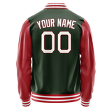 Custom Green Crimson Solid Color Varsity Letterman Jacket JA02240617JG199