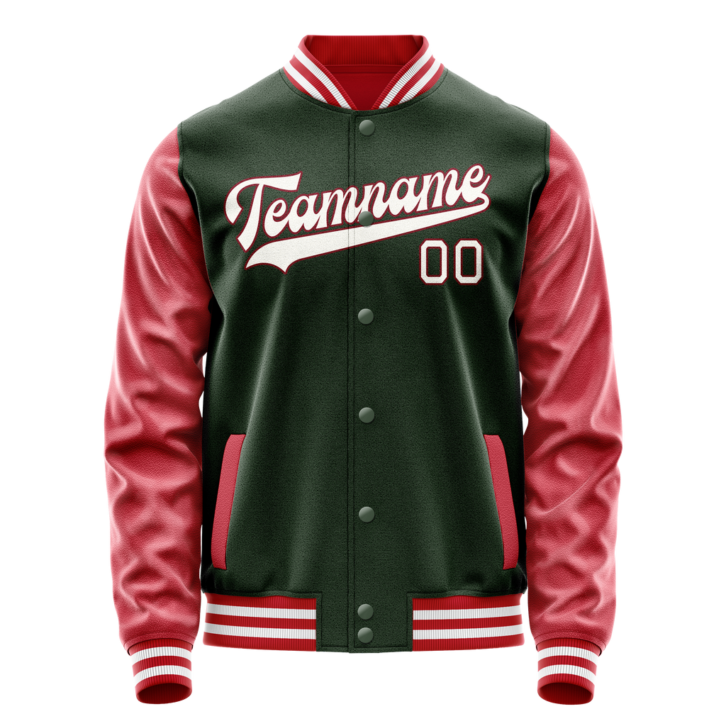 Custom Green Crimson Solid Color Varsity Letterman Jacket JA02240617JG199
