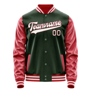 Custom Green Crimson Solid Color Varsity Letterman Jacket JA02240617JG199